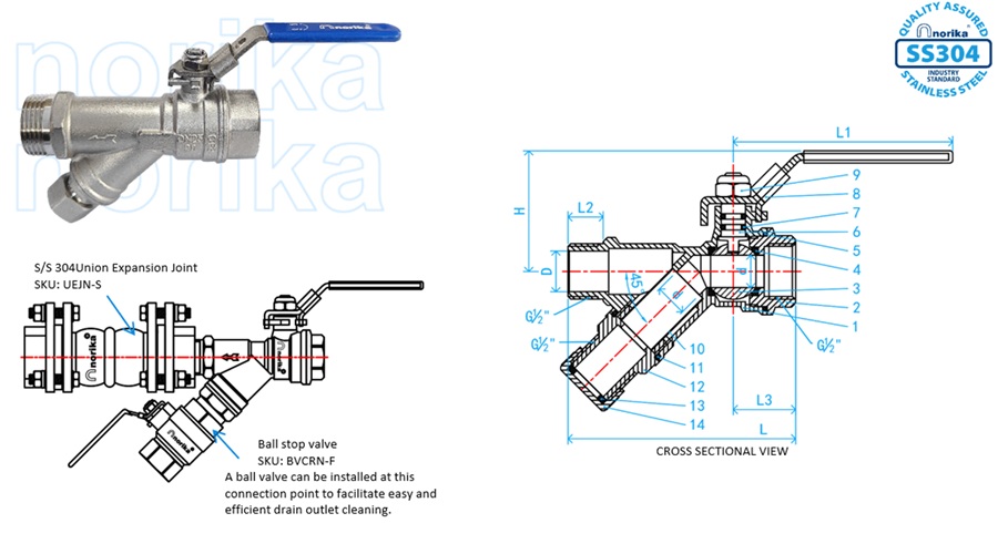 Lockable Blue Handle Stainless Steel 304 Y-Pattern Strainer Ball Valve [MXF]