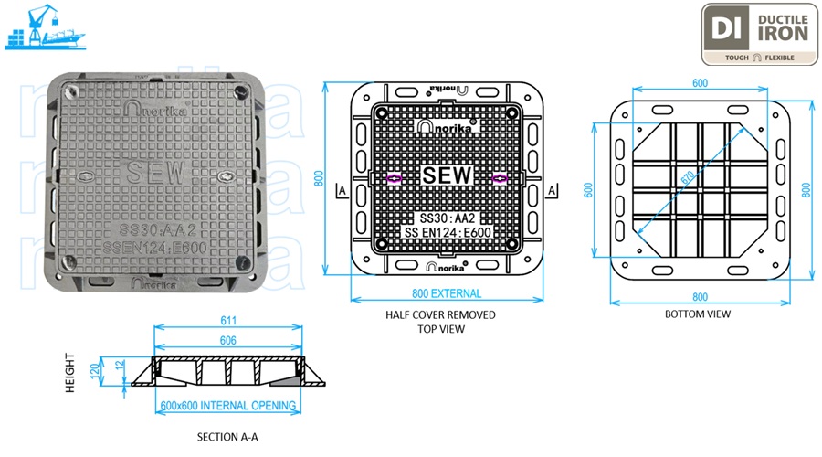 Ductile Iron Heavy Duty Manhole Cover & Frame (Grade E600)