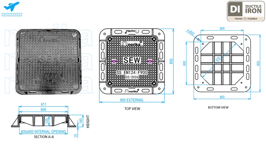 Ductile Iron Heavy Duty Manhole Cover & Frame (Grade F900)