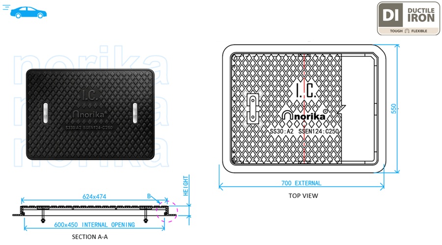 Ductile Iron Heavy Duty Inspection Cover & Frame (Grade C250)