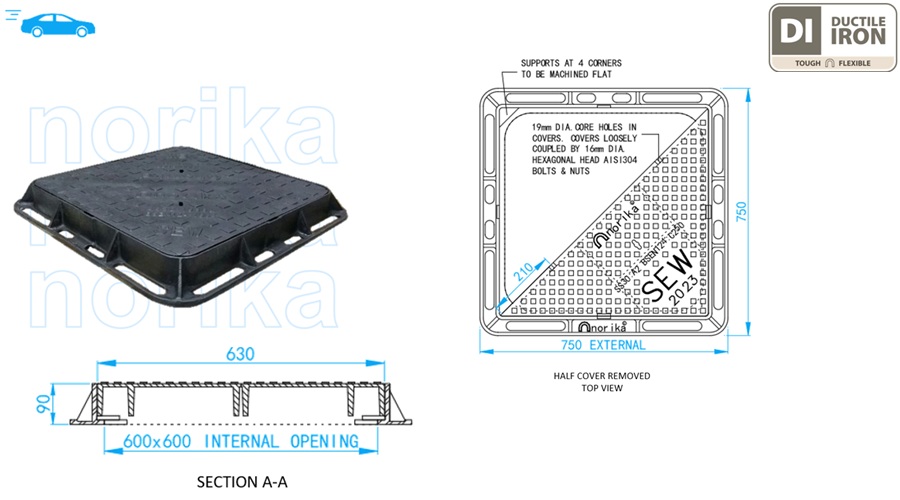 Ductile Iron Medium Duty Manhole Cover & Frame (Grade C250)