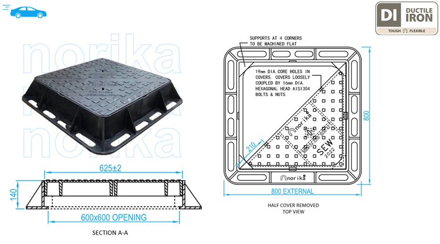 Ductile Iron Heavy Duty Manhole Cover & Frame (Grade C250)