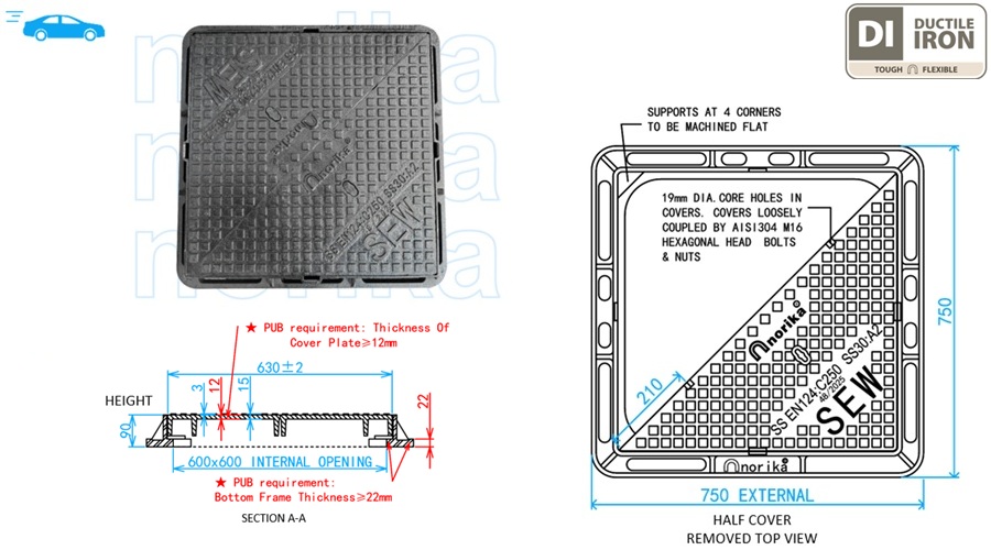 Ductile Iron Medium Duty Manhole Cover & Frame (Grade C250)