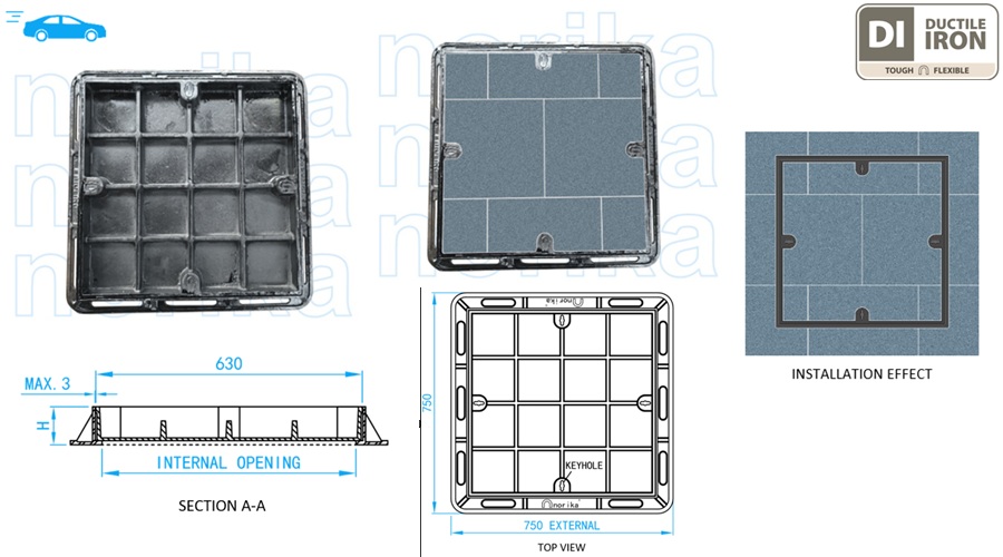 Ductile Iron Medium Duty Recessed Manhole Cover & Frame (Grade C250)