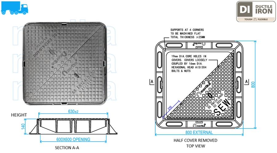 Ductile Iron Heavy Duty Manhole Cover & Frame (Grade D400)