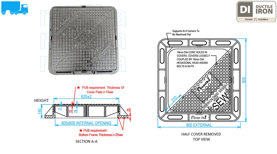 Ductile Iron Heavy Duty Manhole Cover & Frame (Grade D400)