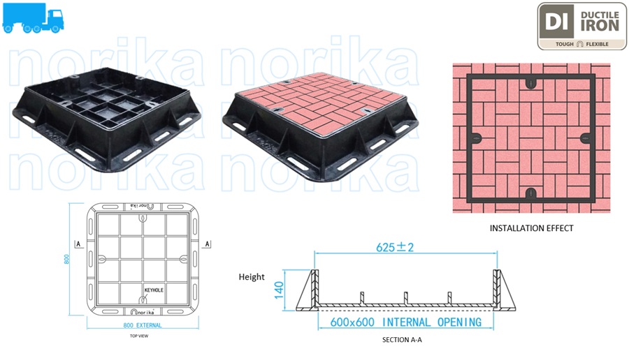 Ductile Iron Heavy Duty Recessed Manhole Cover & Frame (Grade D400)