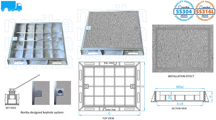 Stainless Steel Heavy Duty Recessed Inspection Cover & Frame (Grade D400)