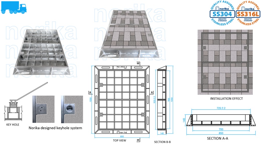 Stainless Steel Heavy Duty Telecom Recessed Manhole Cover & Frame (Grade D400)