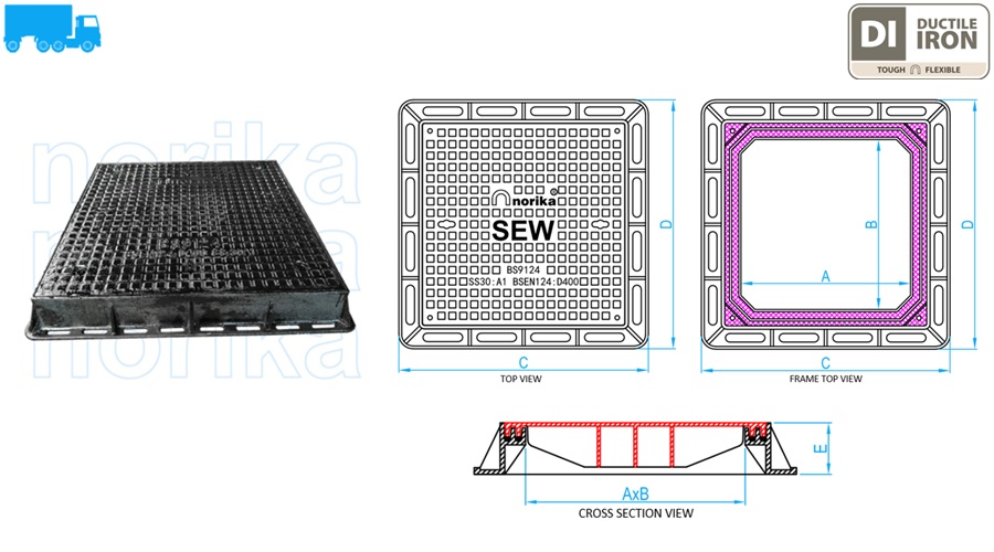 Airtight  & Watertight Ductile Iron Heavy Duty  Manhole /PWCS Cover & Frame (Grade D400)