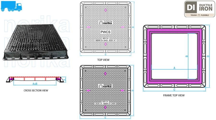 Airtight  & Watertight Ductile Iron Heavy Duty  Manhole /PWCS Cover & Frame  (Grade D400)