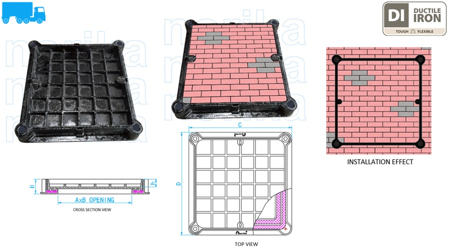 Airtight  & Watertight Ductile Iron Heavy Duty  Recessed Manhole Cover & Frame (Grade D400)
