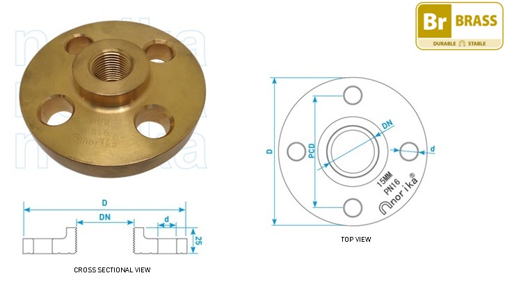 DZR Brass THRF (BSPP Threaded Raised Face) Screw On Flange PN16