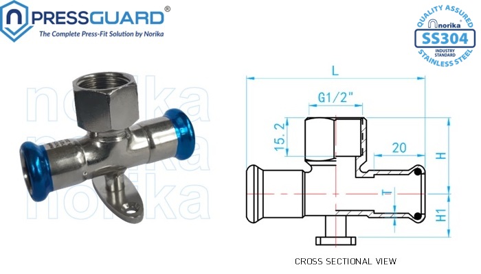 Stainless Steel 304 Press Fit Wall Plate FI Tee