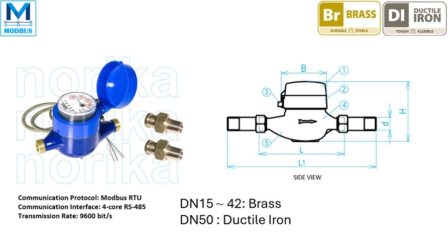 Multi Jet Dry Dial Smart Water Meter With Modbus RTU Output  (R80)